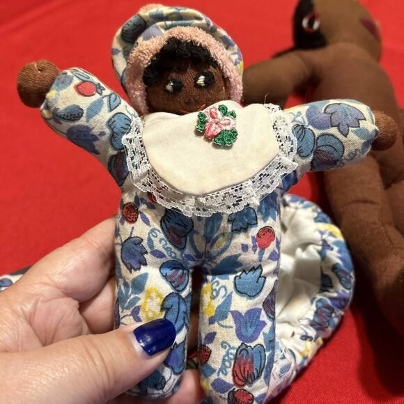 HANDMADE African Cloth Doll & Baby Folk Art In Kenya - Vtg Lot of 2 #R4 - Picture 2 of 5